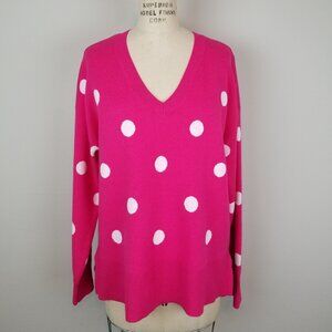 Philosophy Hot Pink White Polka Dot Long Sleeve Knit Cozy Sweater *NWT * Large
